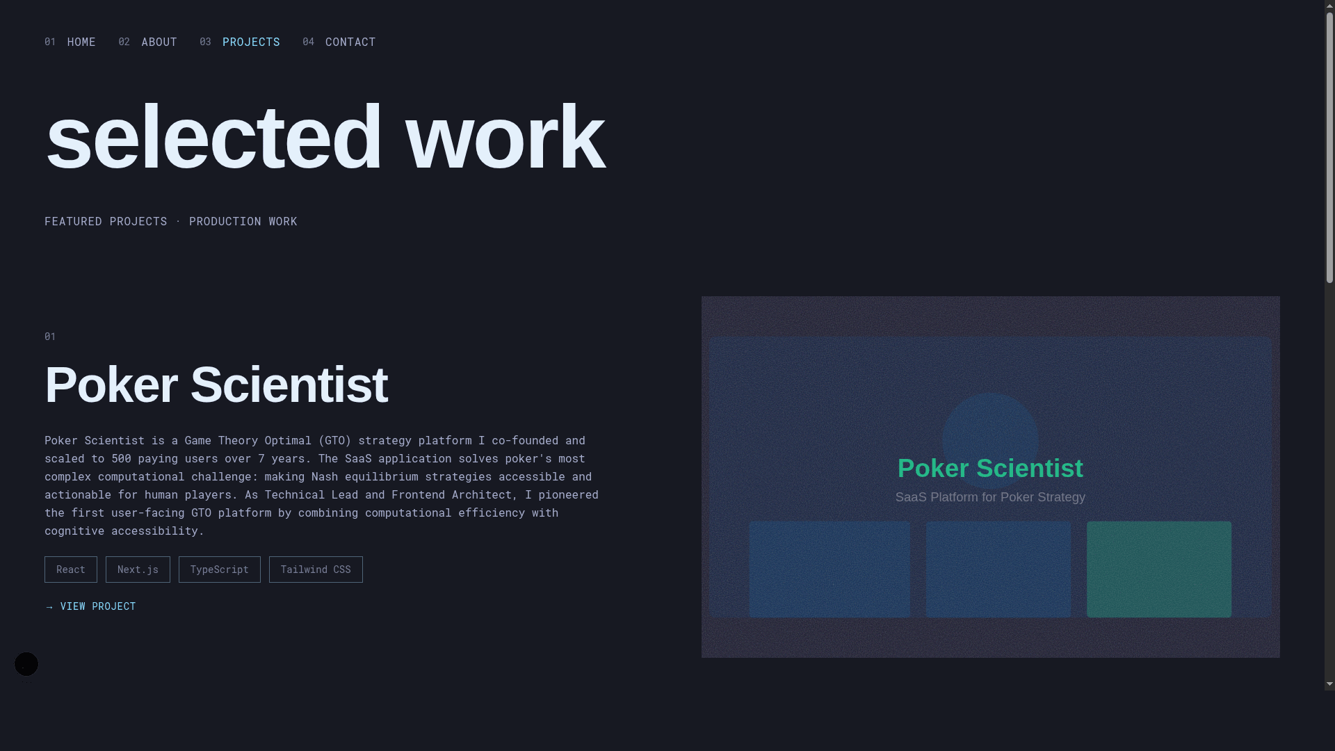 This Portfolio - Projects page with harmonized 50/50 layout displaying featured work